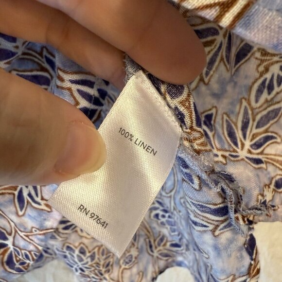 J Jill Linen Tunic Top Womens Medium Purple Floral Peasant Lace look Boho Blouse - Picture 11 of 16